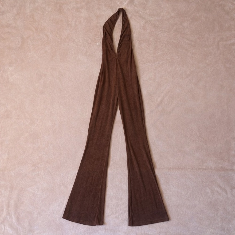 Edikted Chocolate Brown plunge neck Jumpsuit